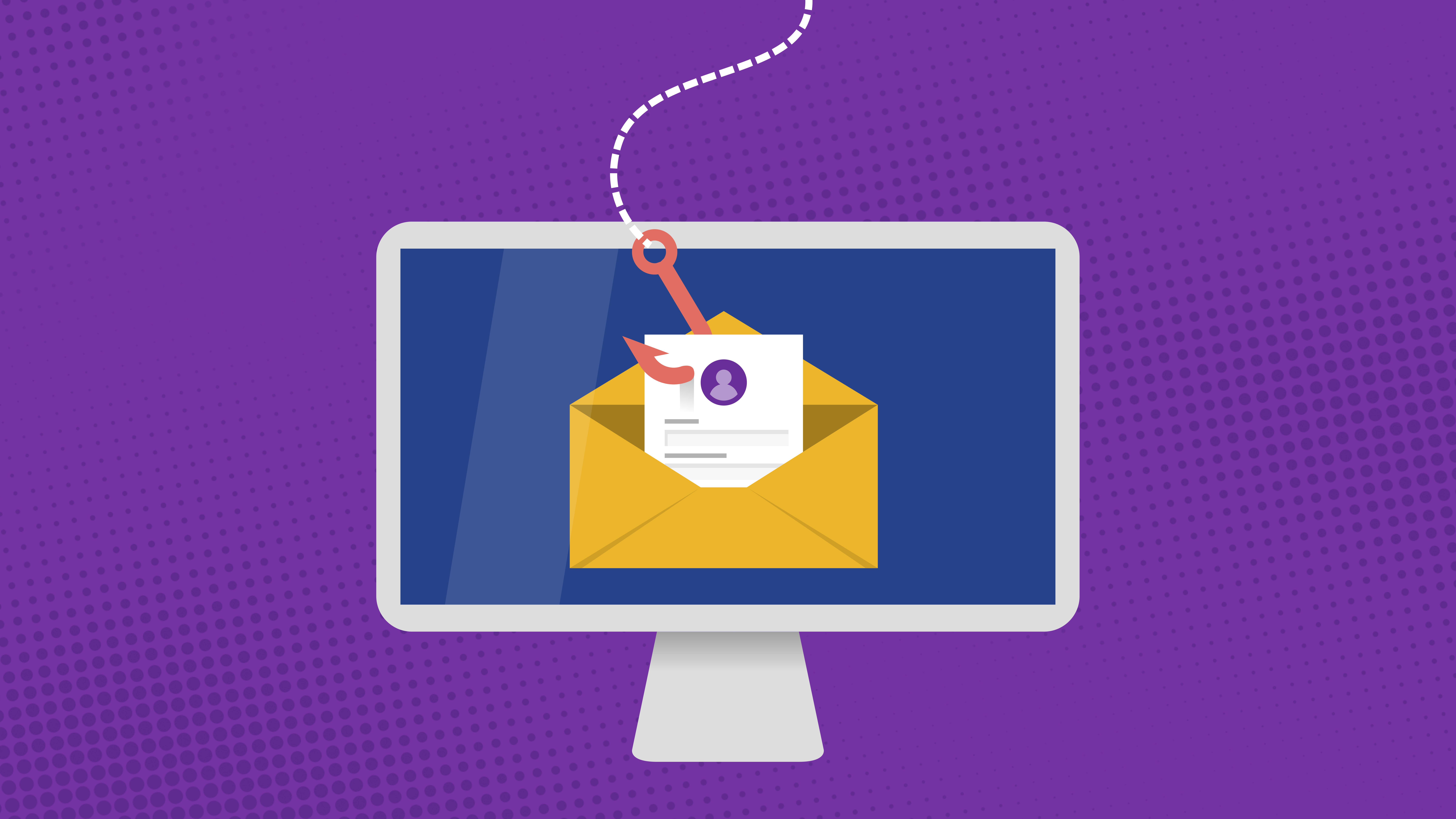 Illustration of a computer screen with a fishing crook inside an envelop