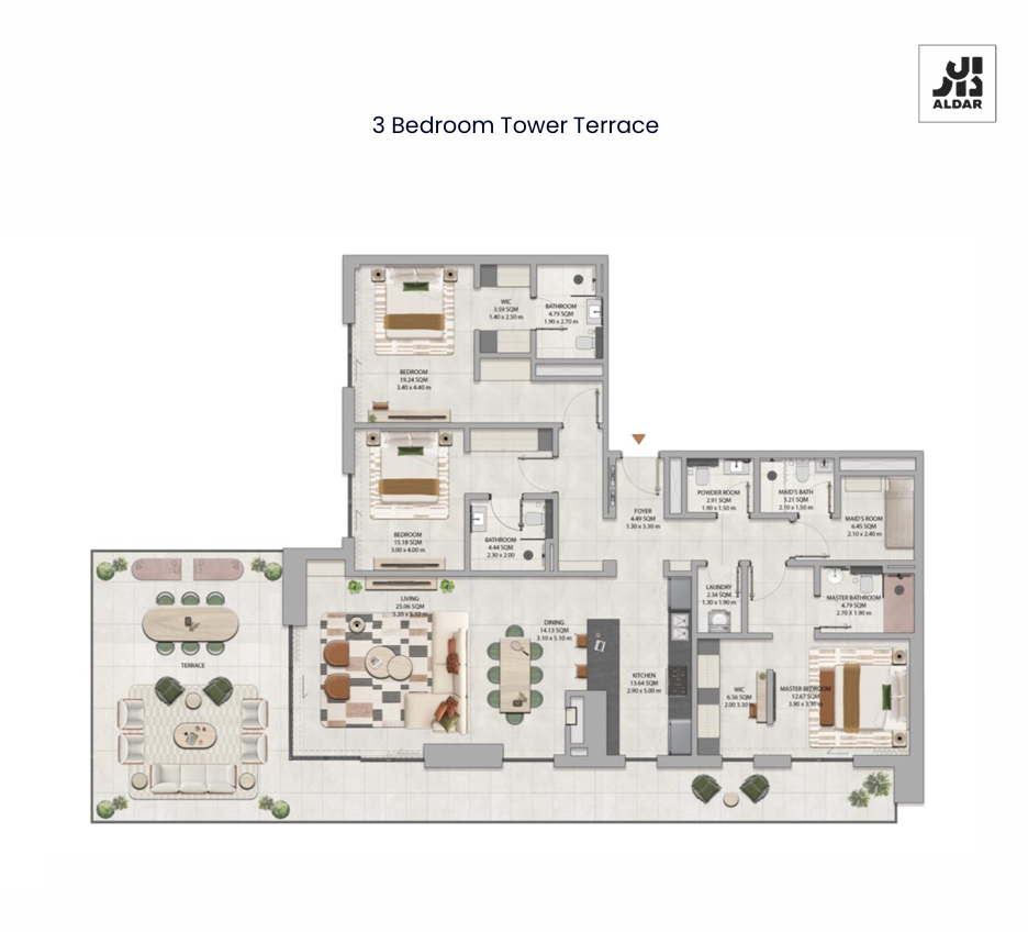Rise By Athlon 3 bedroom apartment Type B floor plan