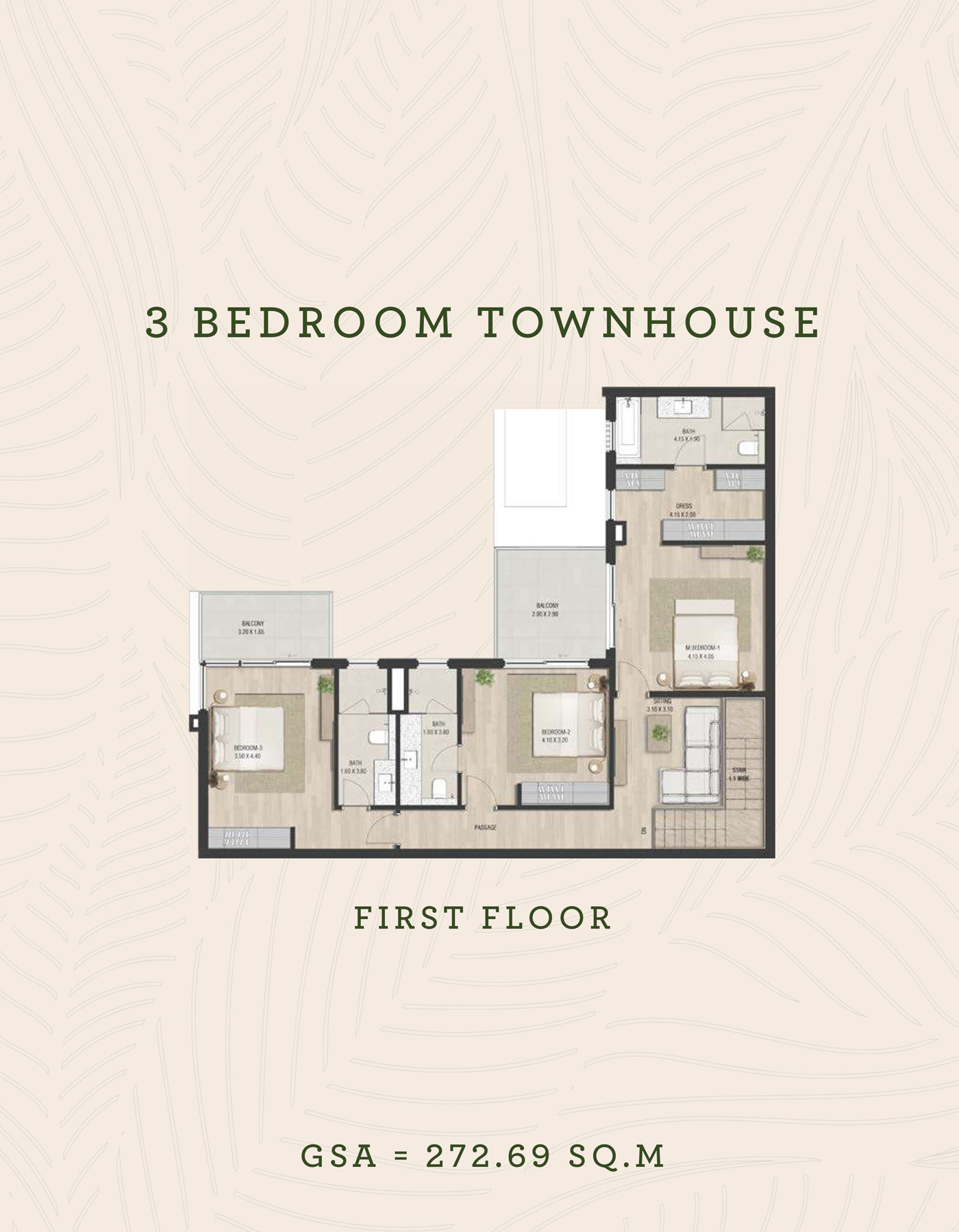 The Sustainable City Yas Island 3 bedroom townhouse typeA floor plan