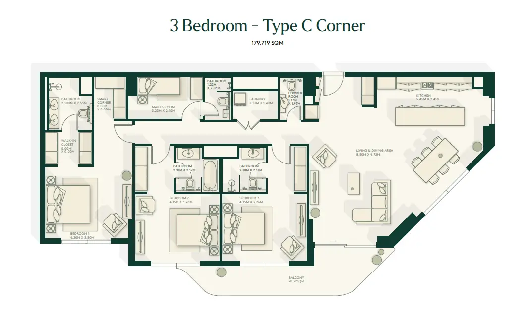 Gardenia Bay 3 bedroom Type c floor plan