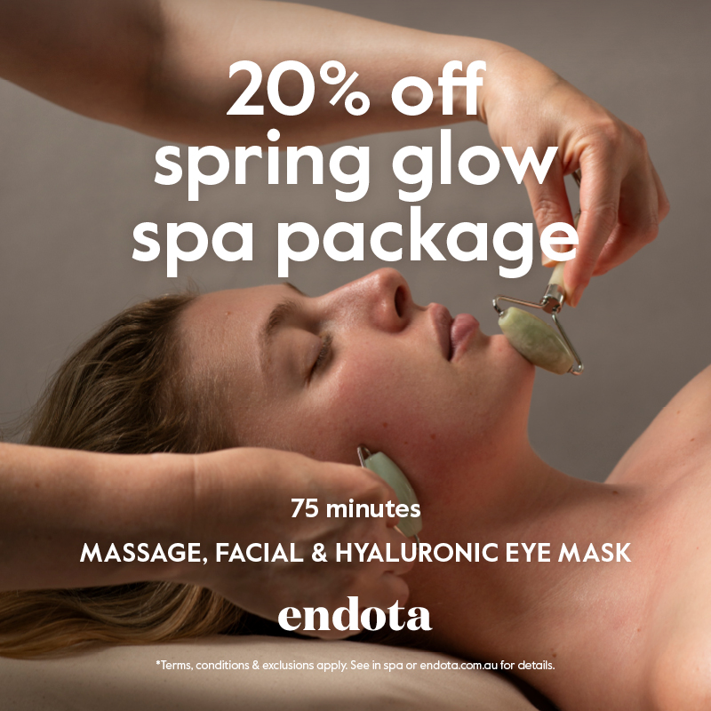 20% off Spring Glow Spa Package, woman in spa environment with jade rollers on her face