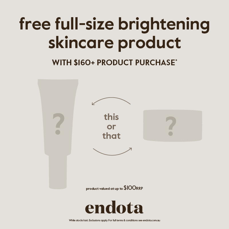 This or that, brightening products shown, free full-size brightening skincare product with $160+ product purchase at endota.