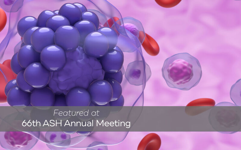 Graphic of cancer cell with "featured at 66th ASH Annual Meeting" over the bottom