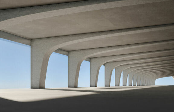 Futuristic building arches with blue sky