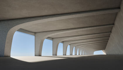 Futuristic building arches with blue sky