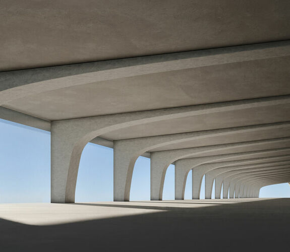 Futuristic building arches with blue sky
