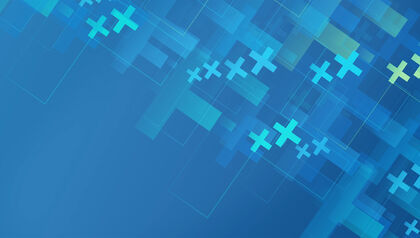 Abstract plus signs and blue geometric boxes