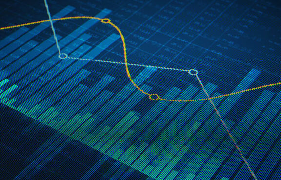 Charts and graphs of financial information on a digital screen