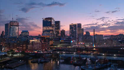 Boston Charles River skyline at dusk