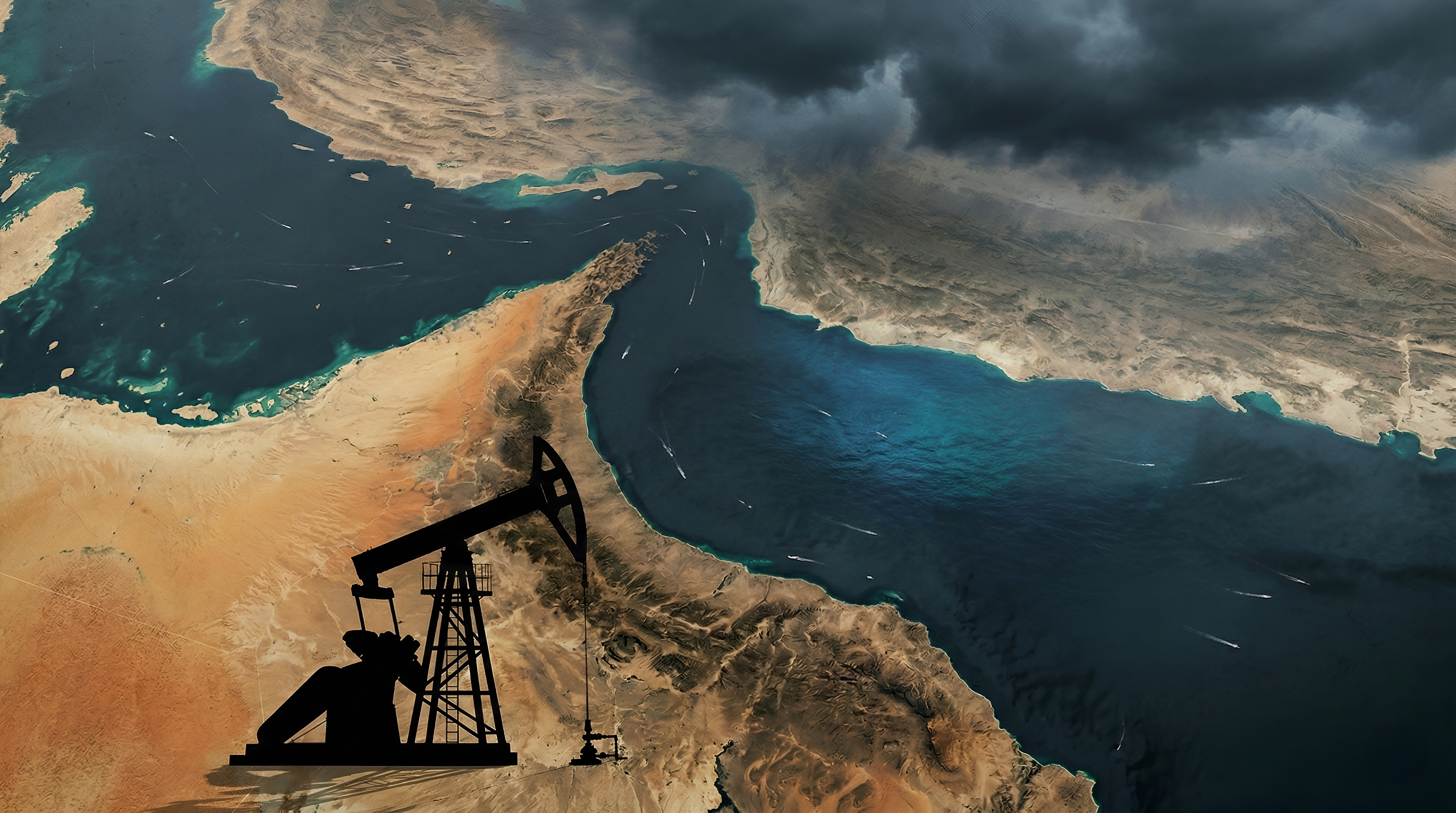 Aerial veiw of the Strait of Hormuz