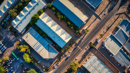 Aerial view of industrial buildings