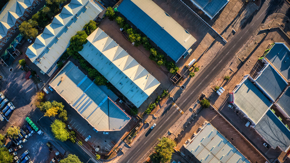 Aerial view of industrial buildings