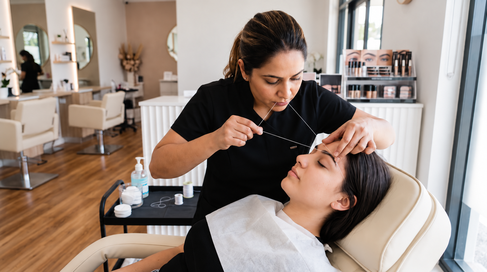 Image of lady threading eyebrows