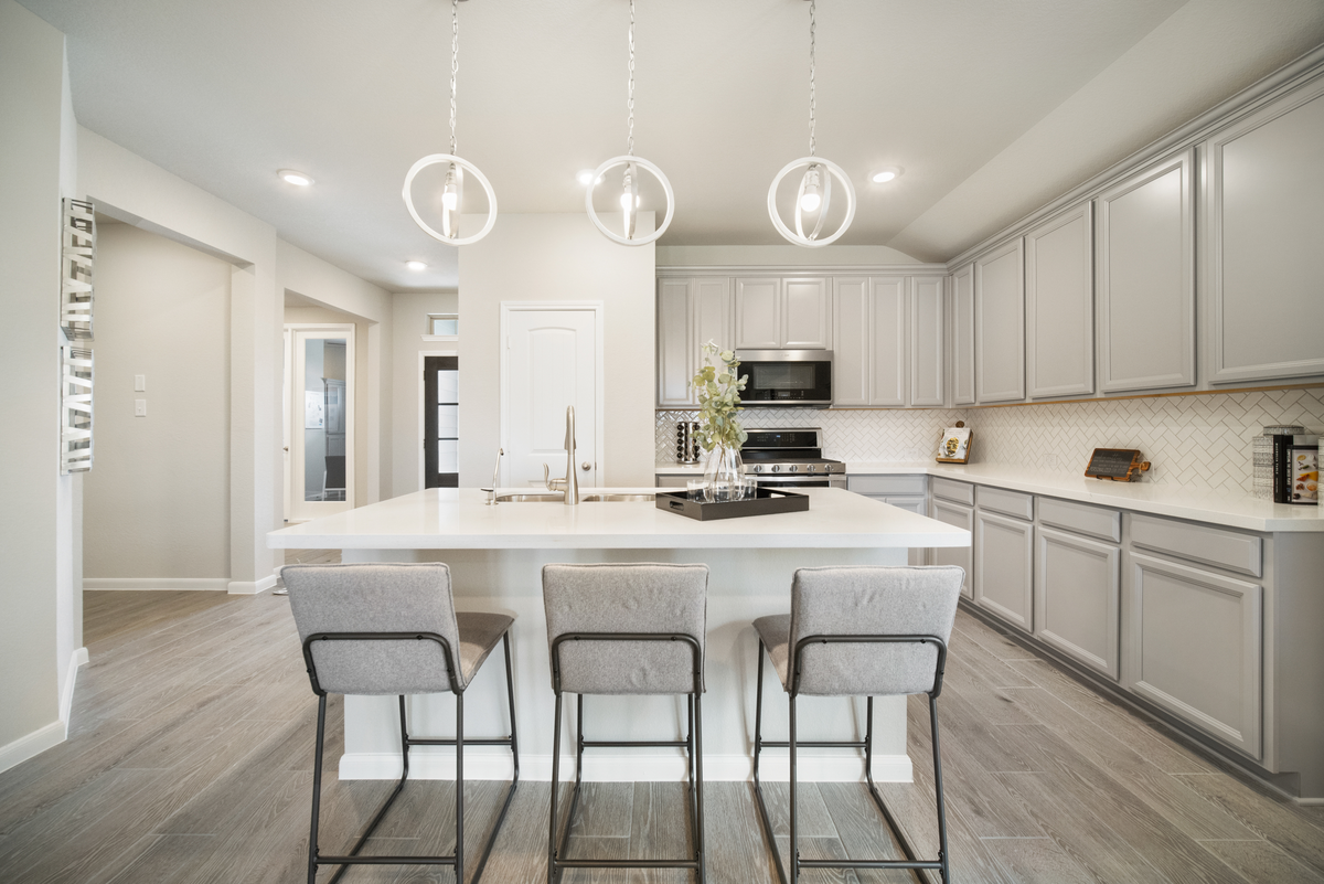 kitchen with island and pendant lights