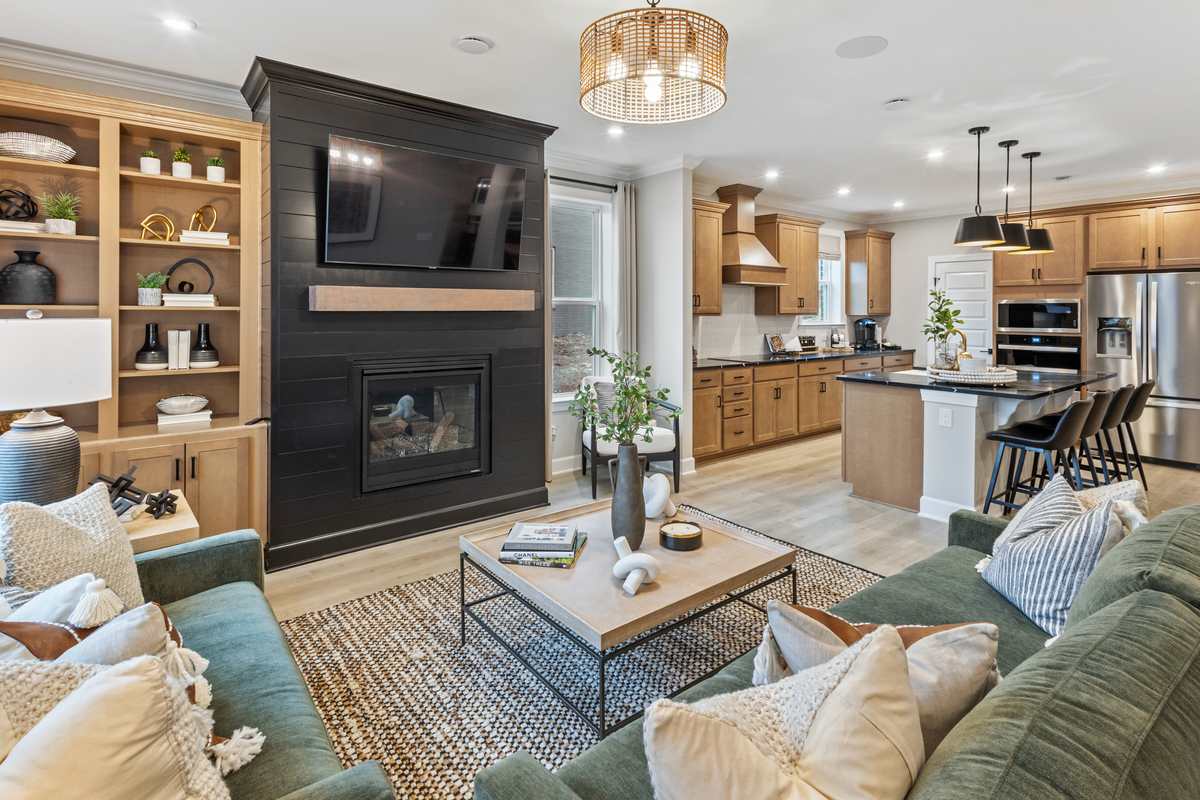 interior photo of living room with kitchen