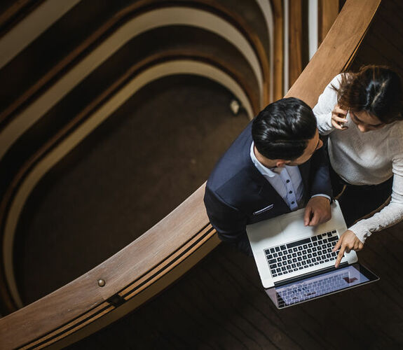 Business people meeting on stairs