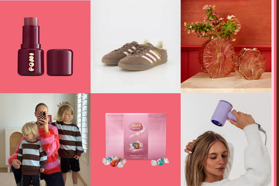Collage of Mother’s Day gift ideas featuring beauty accessories, decorative homeware, jewellery, fashion pieces, tech accessories and coffee‑inspired lifestyle items.