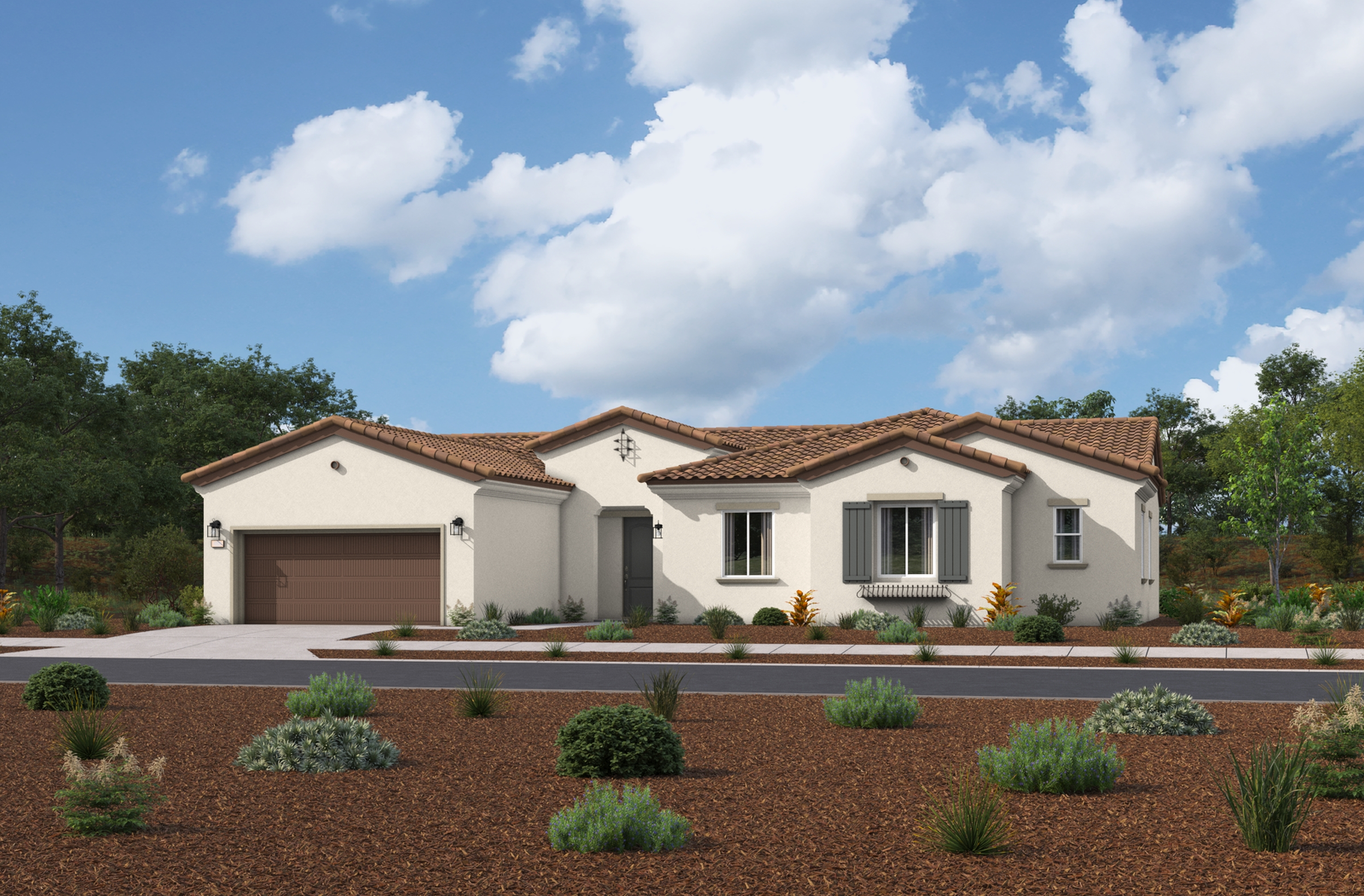 exterior of single-story home with spanish accents