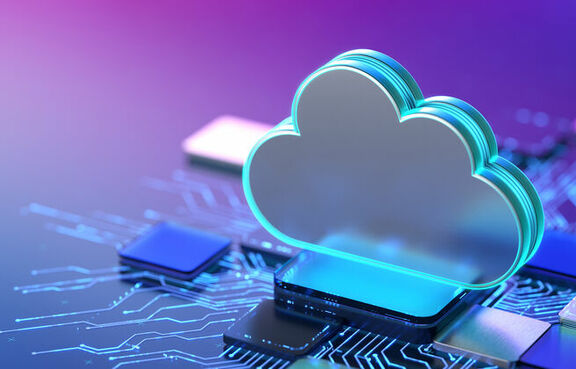 Digital artwork of a cloud over computer chips 