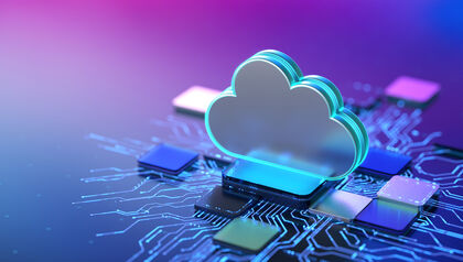 Digital artwork of a cloud over computer chips 