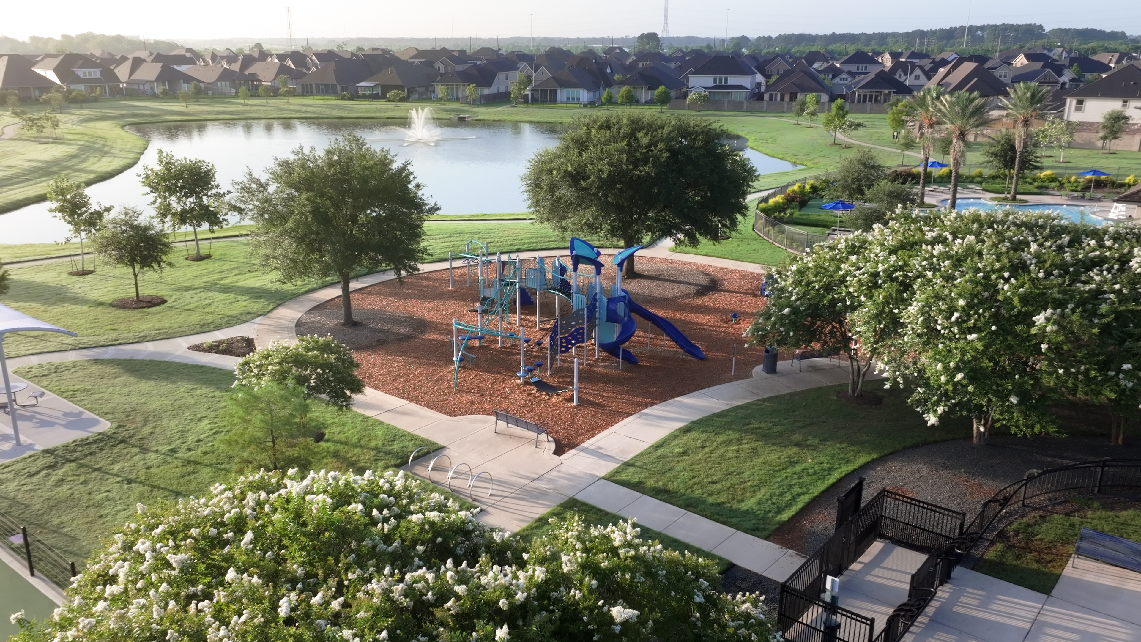 park with lake view and greenary