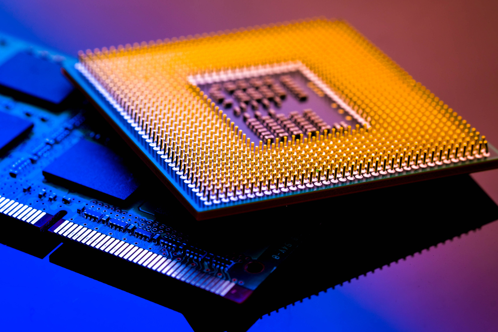  CPU Ram Computer on blue background