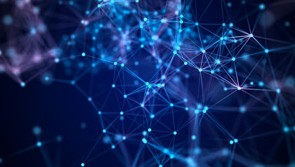 Digital art of blue dots interconnected by lines 