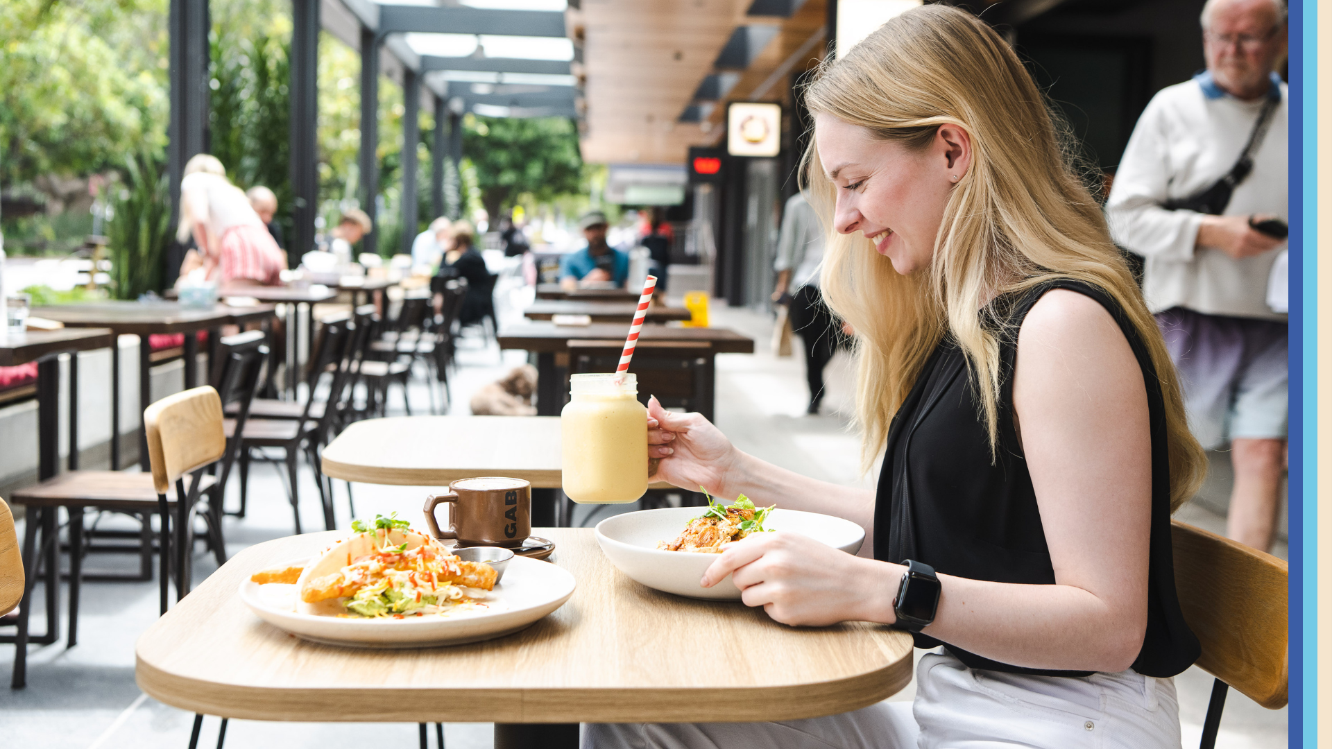 Woman dining at a cafe