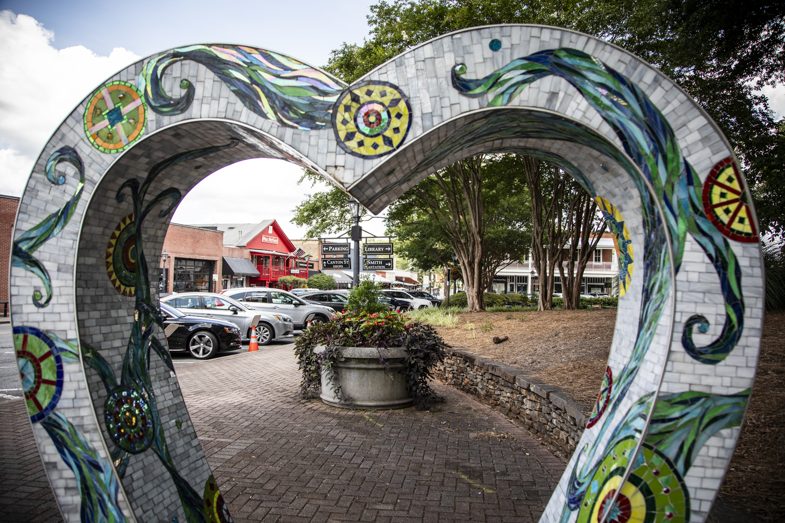 canton street in downtown roswell with heart art