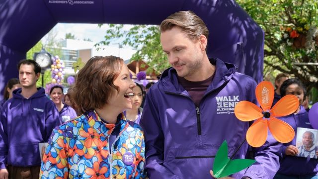 Falling Together TV Movie with main characters at a fundraising walk