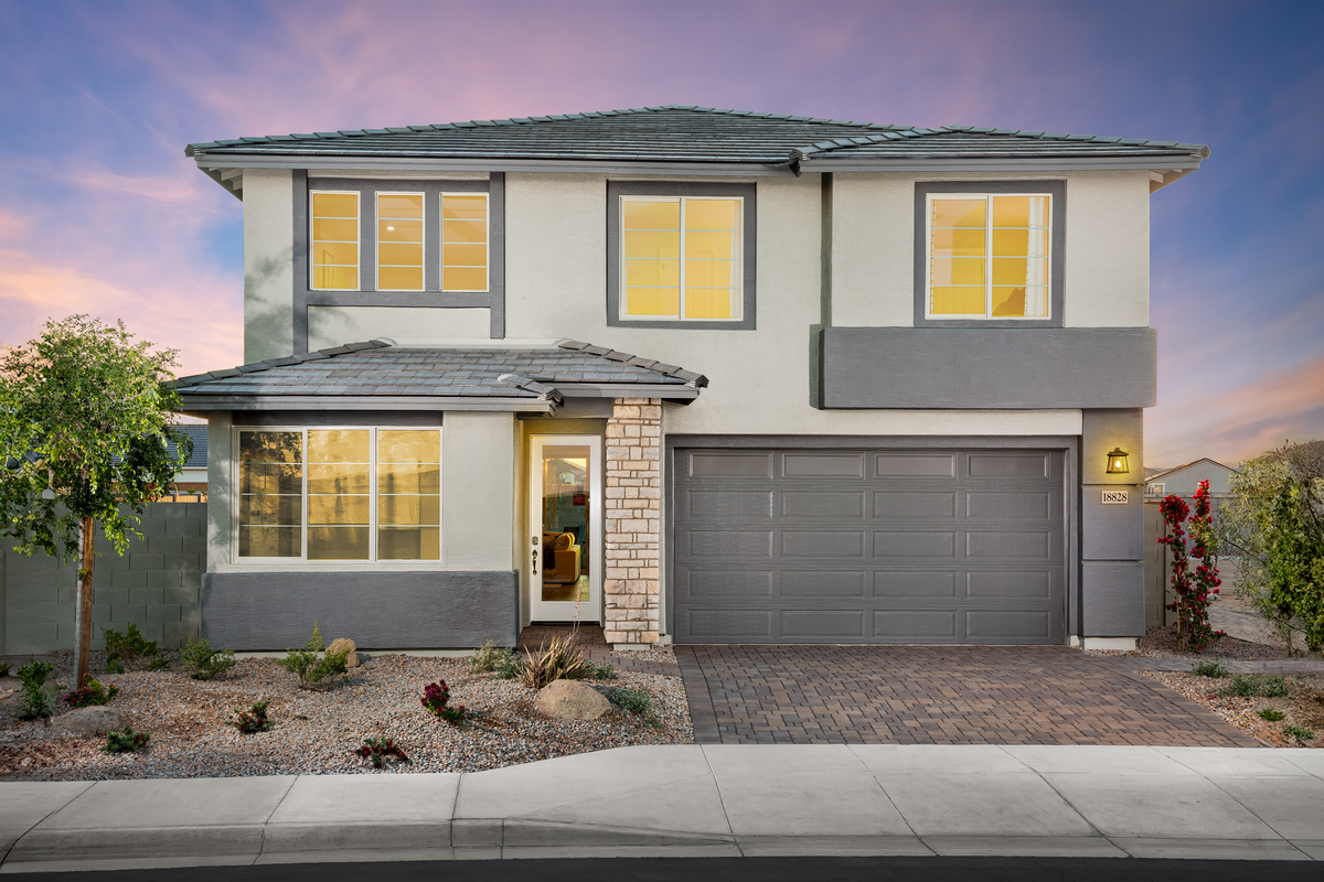 two-story, single-family stucco home