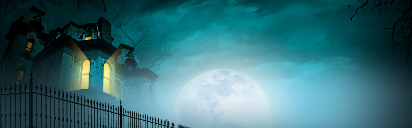 A gothic home in the moonlight