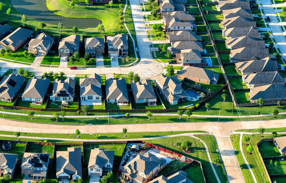 Ariel view of a suburban neighborhood