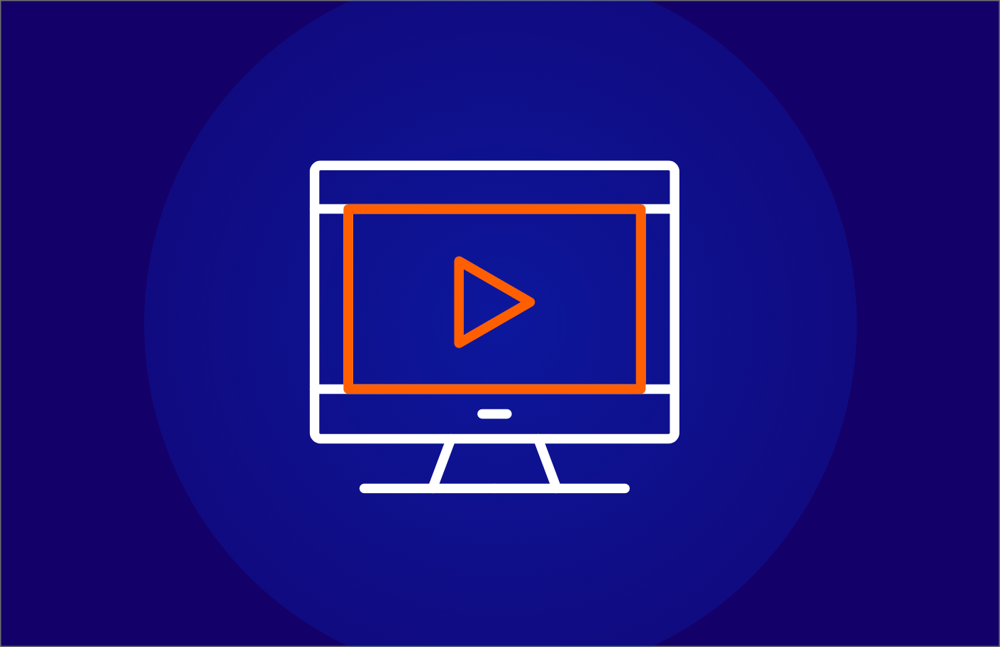 Icon of a computer monitor with a video player button inside, symbolizing video content, media, or playback.