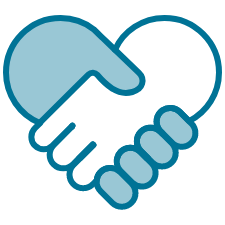 blue handshake heart icon