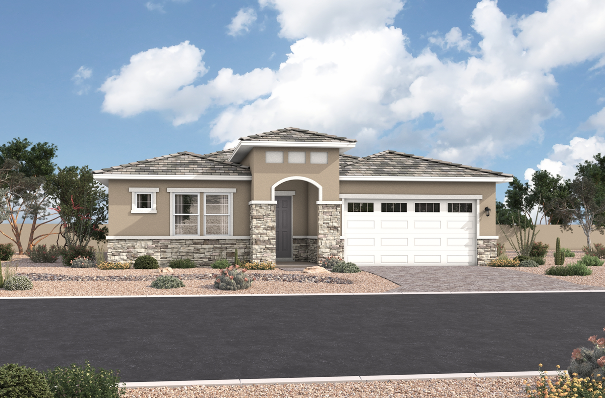 single-story home with desert landscaping