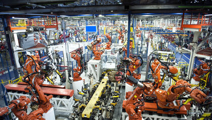 Industrial manufacturing robot assembly line