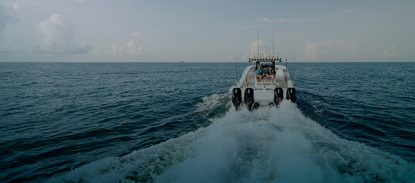 A fishing boat sailing across the sea