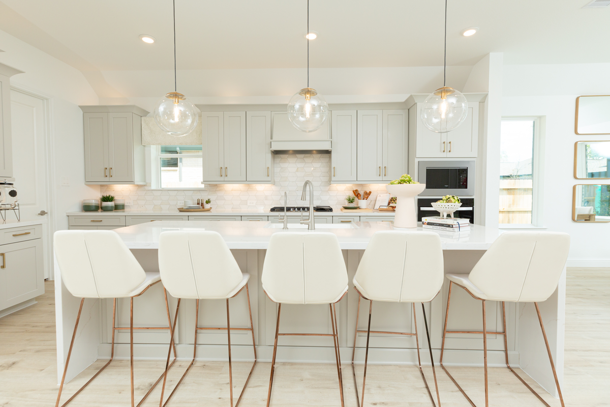 kitchen with waterfall island
