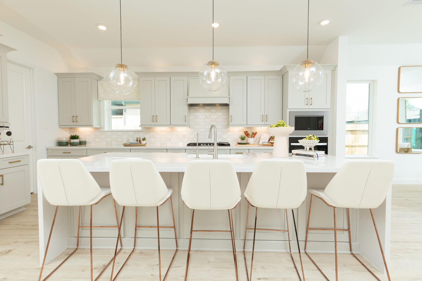 kitchen with waterfall island