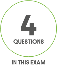 Icon showing the number 4 and the word QUESTIONS, with IN THIS EXAM written below the green-bordered circle.