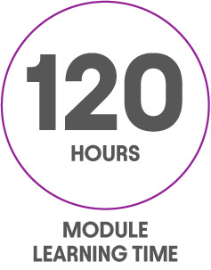 Roundel with text '120 hours module learning time'