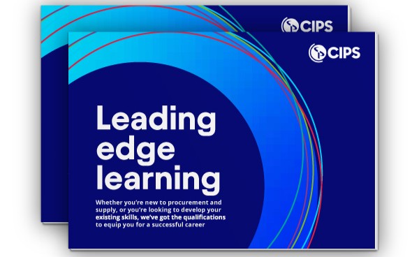 The image displays two documents, likely brochures or booklets, stacked on top of each other at a slight angle. The top document is in sharp focus, showing the front cover. The background of the cover is a solid dark blue, with an abstract design of thin, curved lines in shades of blue, red, and yellow, along with a thick, curved blue shape. The CIPS logo is in the top right corner. The text on the cover reads, in large white letters, 