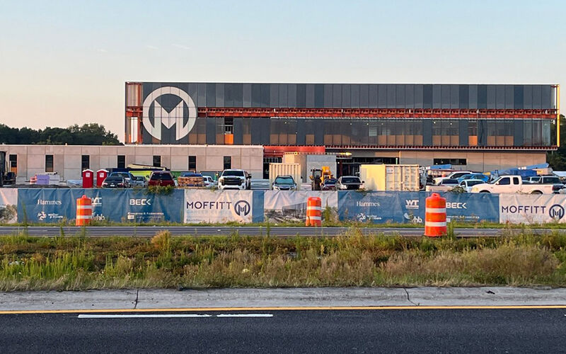 The front of Moffitt at SouthShore is starting to take shape, including the inclusion of the Moffitt logo.