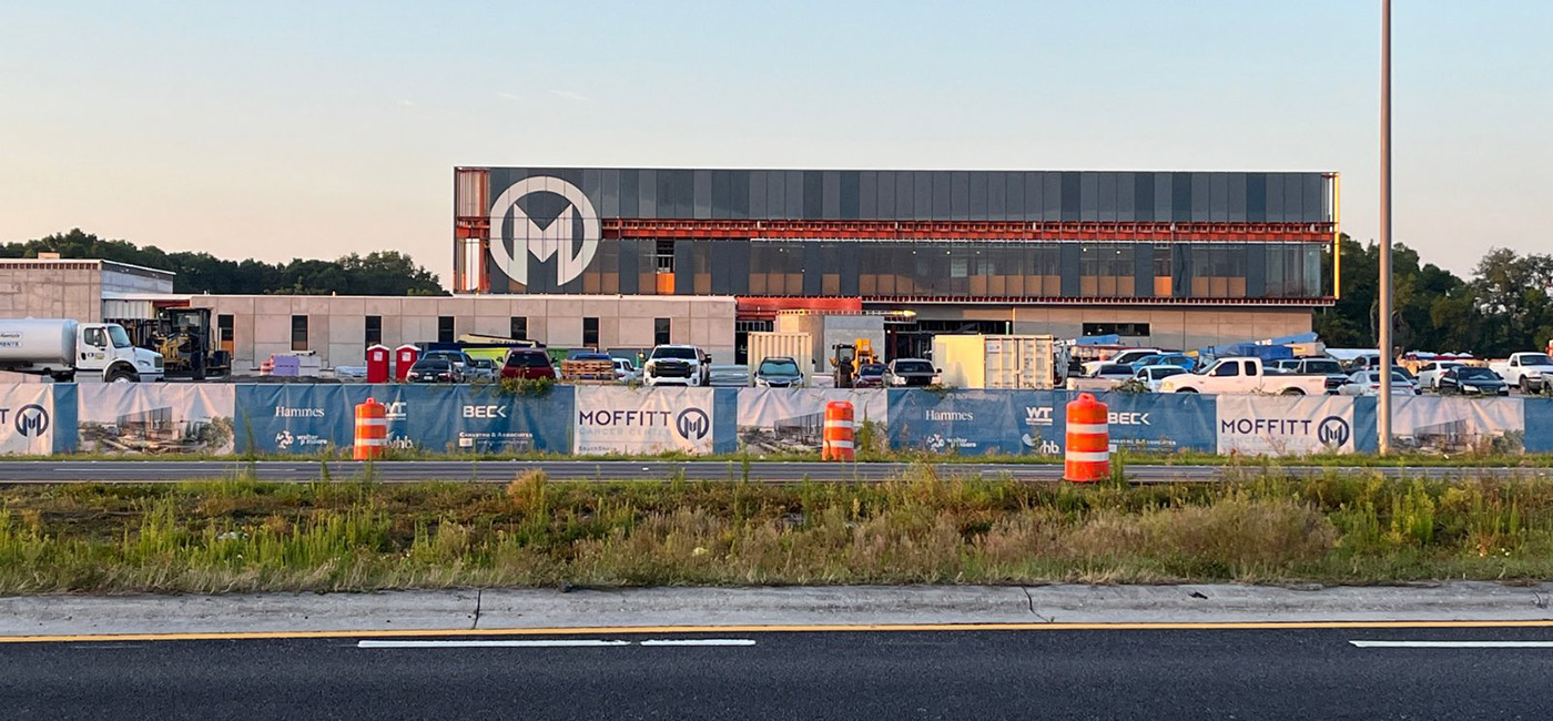 The front of Moffitt at SouthShore is starting to take shape, including the inclusion of the Moffitt logo.