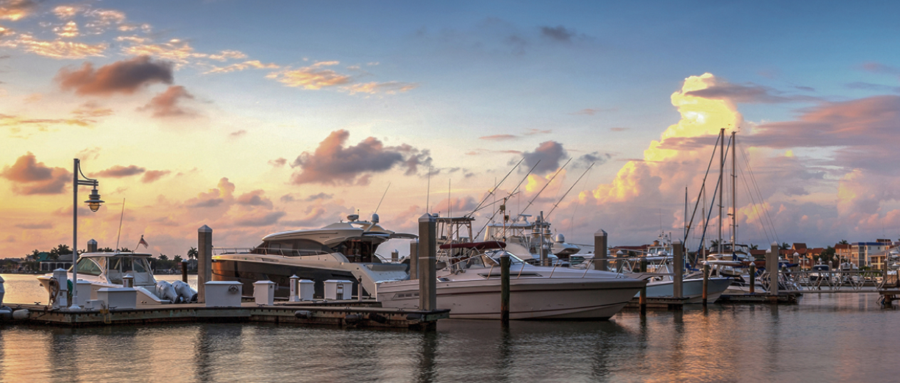 A marina with boats at anchor