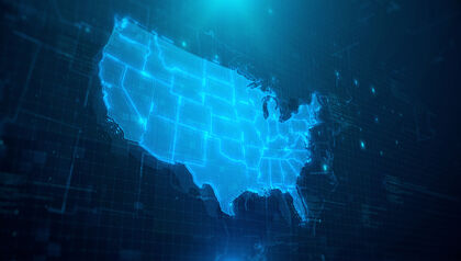 blue digital map of the United States of America