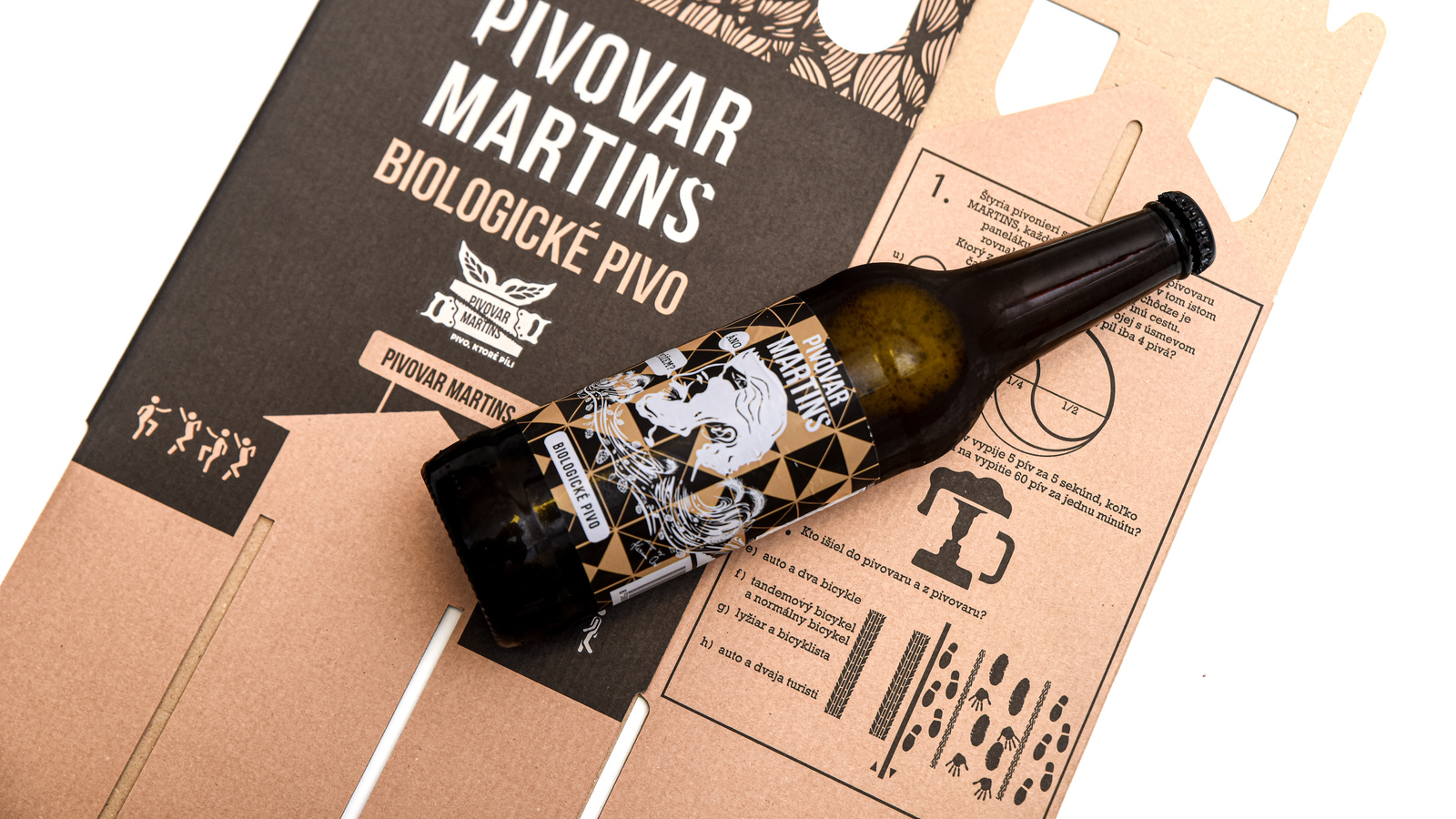 A Martins Brewery beer bottle on top of the 6-packhandle cardboard packaging solution by DS Smith