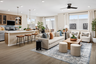 great room with neutral floors near kitchen