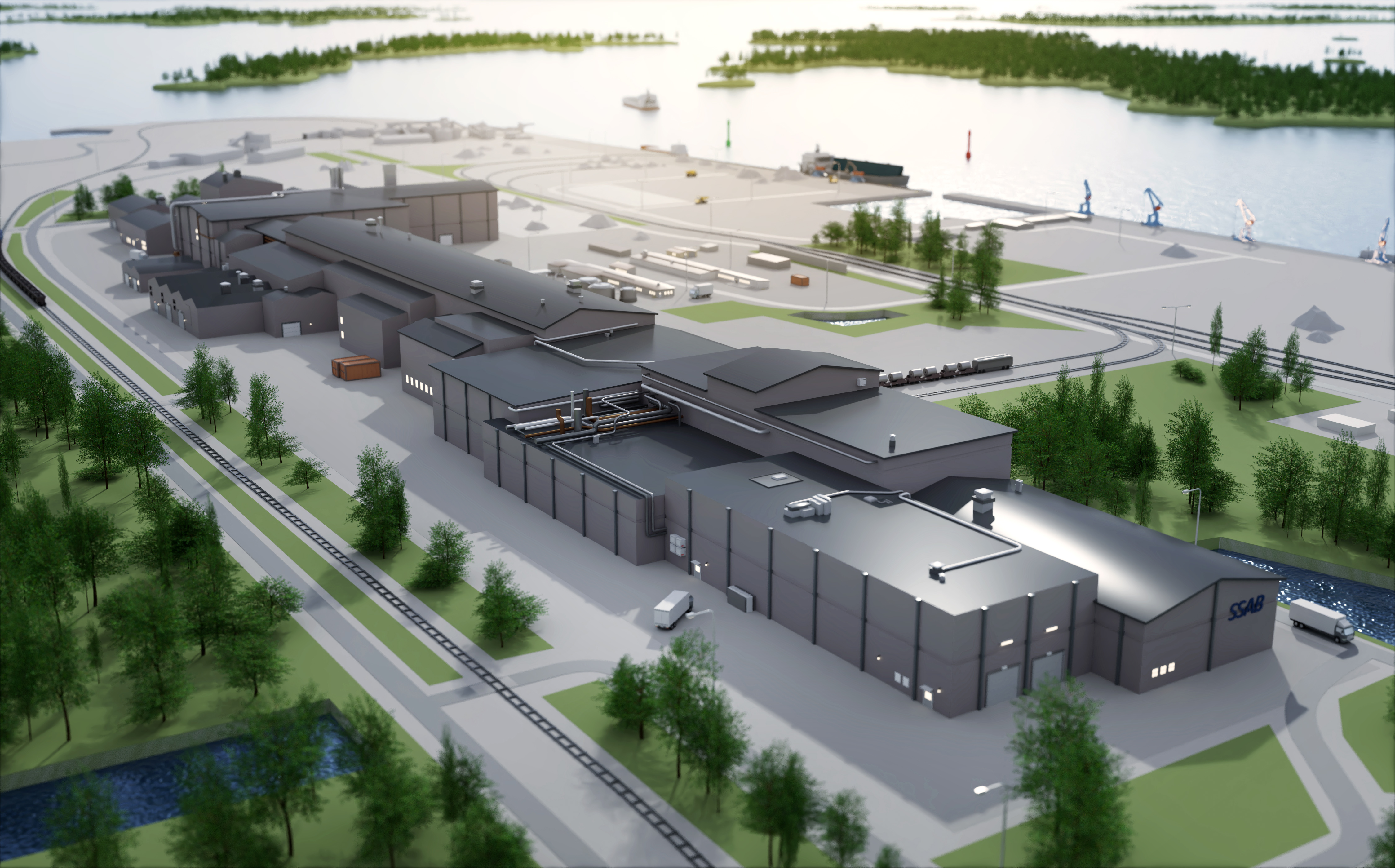Computer generated illustration of SSAB's upcoming mill in Luleå.
